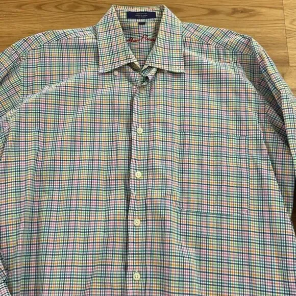 Alan Flusser Men's Plaid Button Down Shirt Size Large Multicolor Classic Preppy - Picture 3 of 4